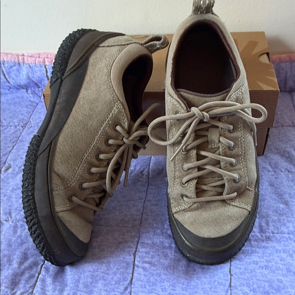L.L. Bean Taupe Suede Lace-Up Sneakers with Black Outsole work or casual comfy